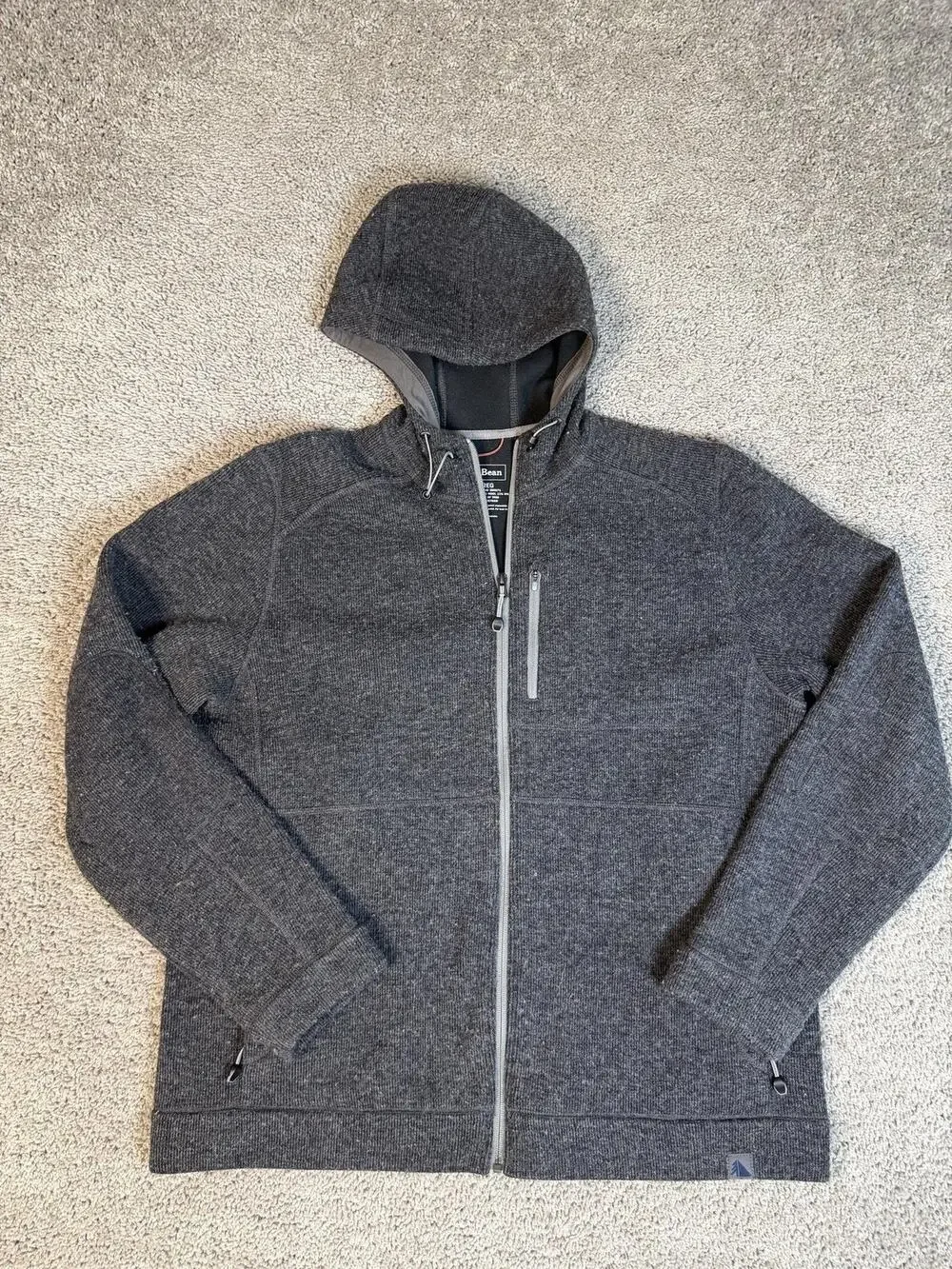L.L. Bean Sweater Jacket Mens L Gray Hooded Full Zip Polyester Wool Blend